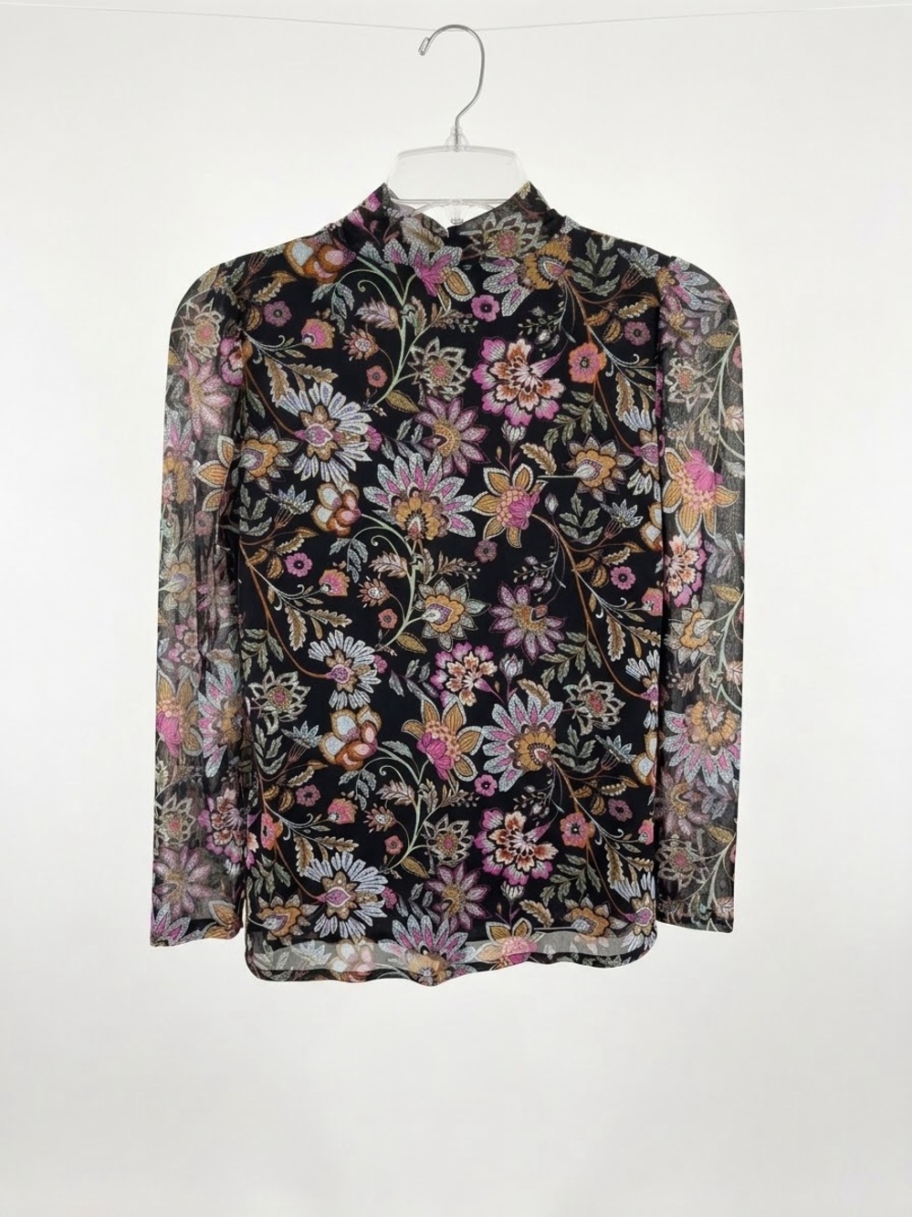 Jane + Delancey Floral Mesh Mock Neck Top Size Medium